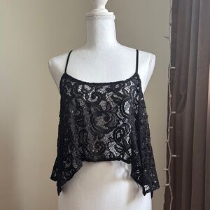 Free People Intimately Black Lace Sequin Camisole Top Small
